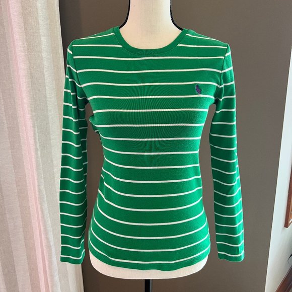 Ralph Lauren Sport Tops - Ralph Lauren Sport Green & White Long Sleeve, Size Medium